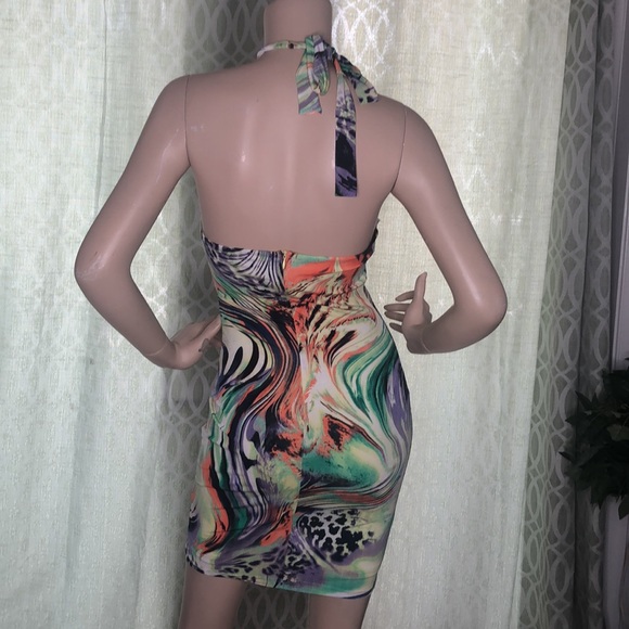 MULTI COLOR CROSSED FRONT CUT-OUT MINI DRESS - Picture 9 of 9